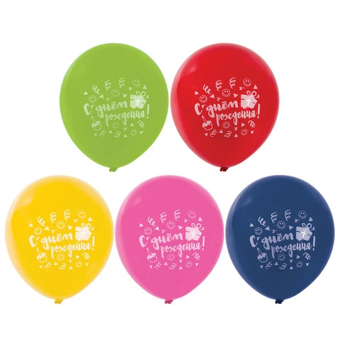 Шары воздушные ЗОЛОТАЯ СКАЗКА, 12" (30 см), КОМПЛЕКТ 5 штук, ассорти 5