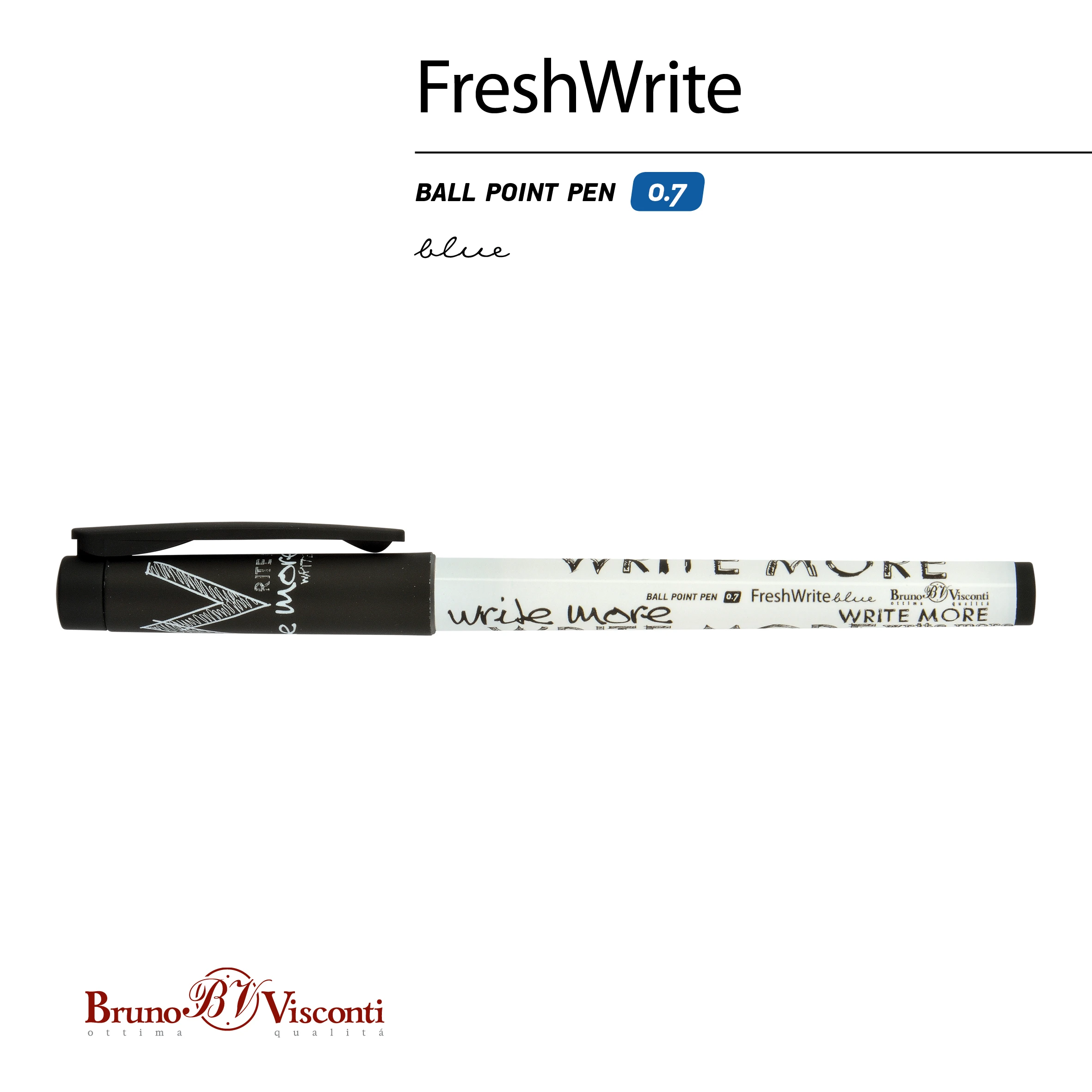 РУЧКА "FreshWrite. Sketches Black & White" ШАРИКОВАЯ, 0.7 ММ, СИНЯЯ