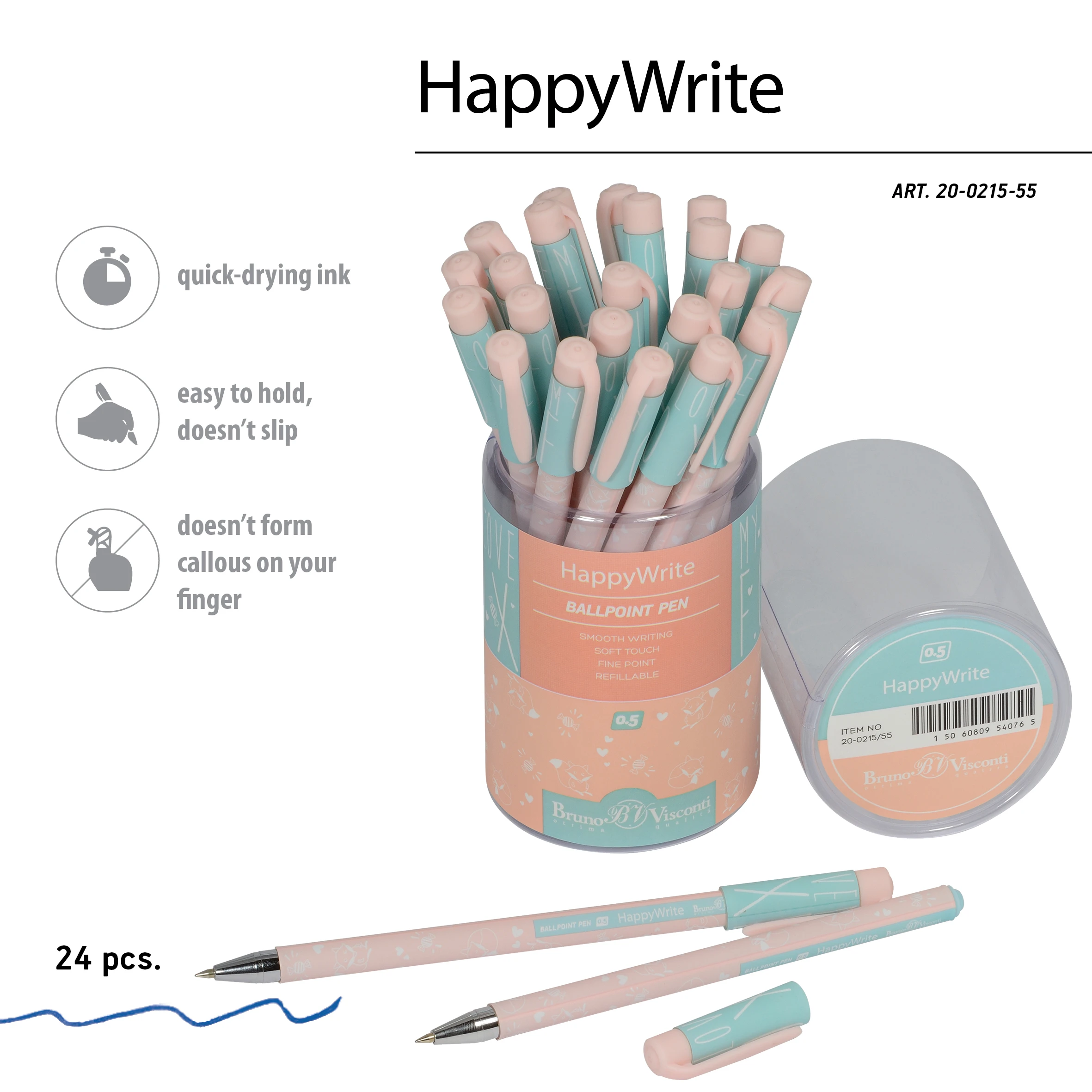 РУЧКА "HappyWrite. Зефирные животные. Лисички" 0.5 ММ, СИНЯЯ