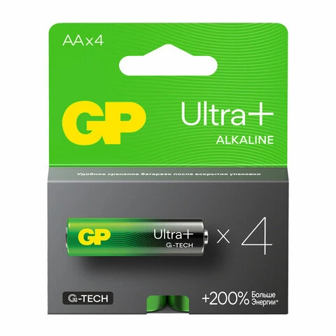 Батарейки GP Ultra Plus, AA (LR06, 15А), алкалиновые, комплект 4 шт., в