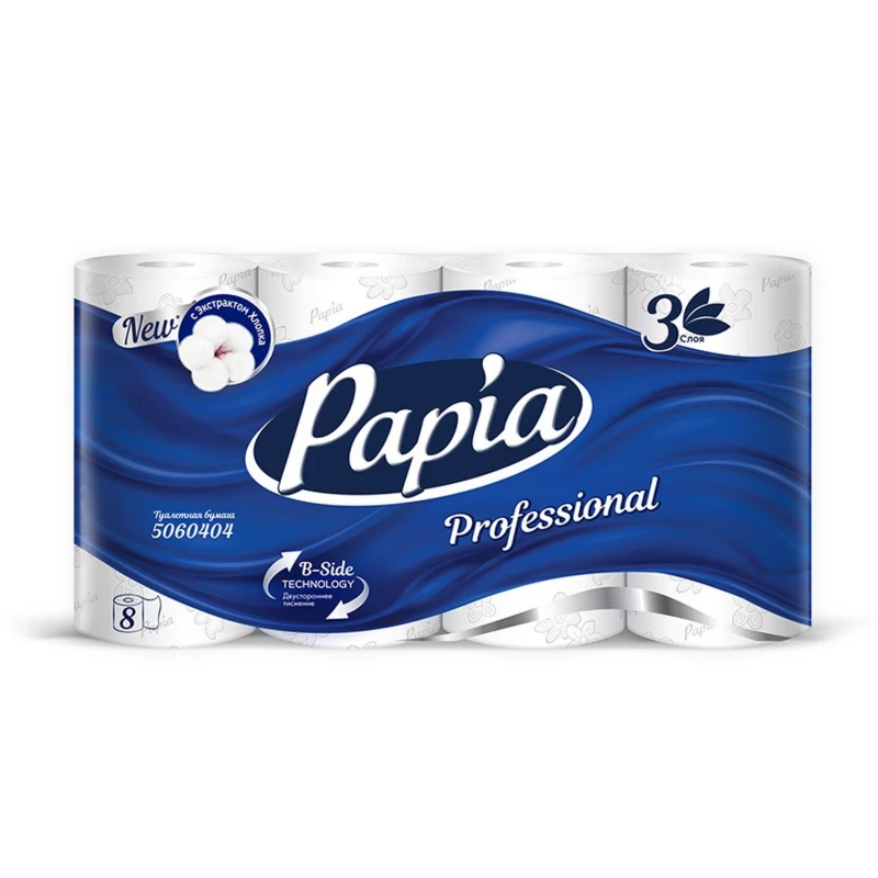 Бумага туалетная Papia Professional 3сл бел 100%цел 140л 8рул/уп (5060404)