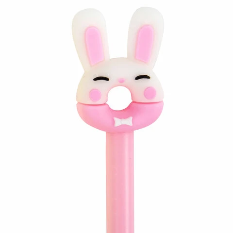 Ручка с топпером шариковая ЮНЛАНДИЯ "Зайка-пончик", корпус ассорти,