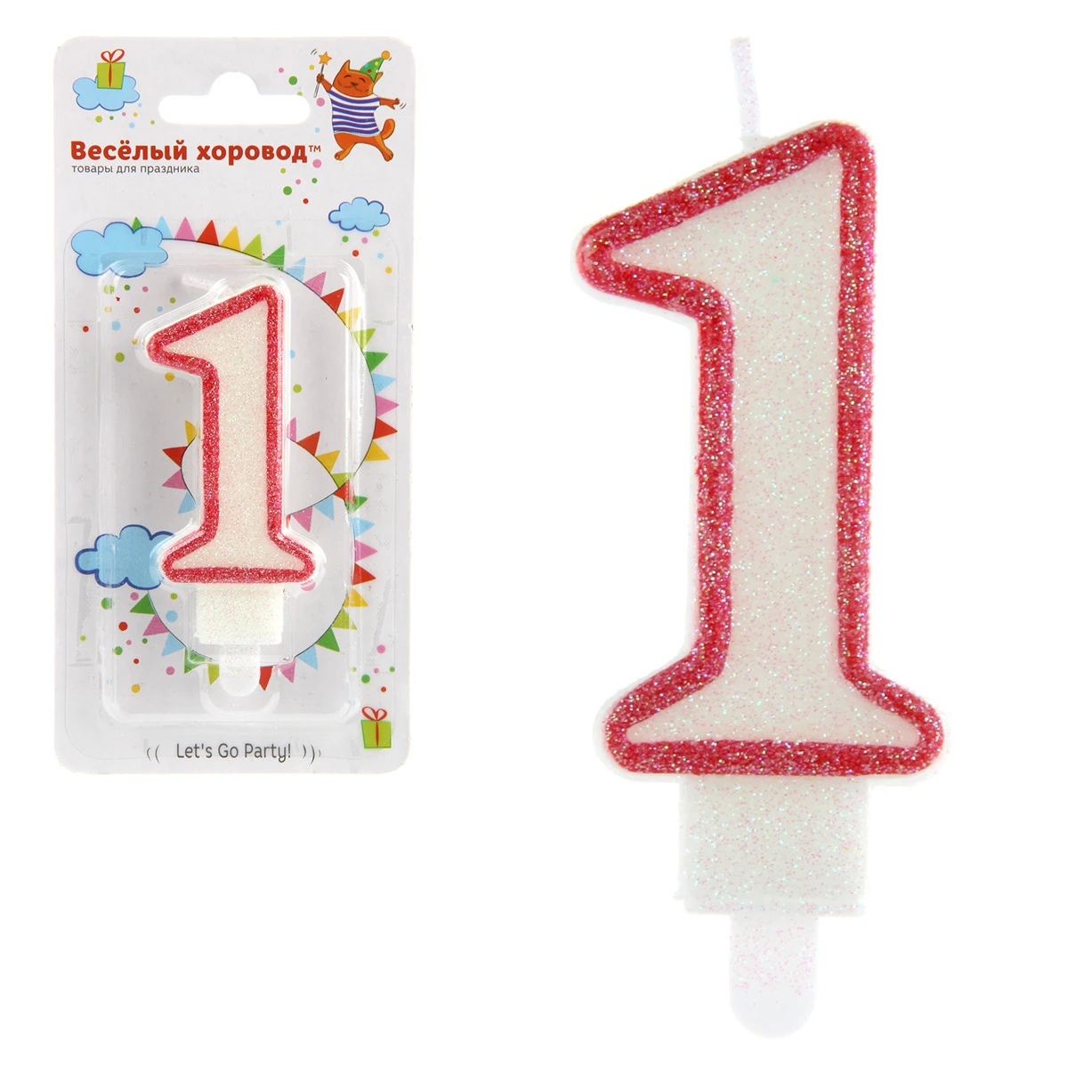Свеча для торта цифра 1 красн., глит., подст., 1шт/бл Свеча для торта цифра 1 красн., глит., подст., 1шт/бл