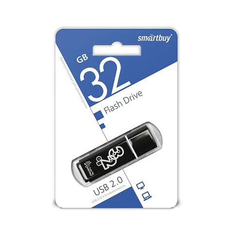 Флэш-диск 32 GB, SMARTBUY Glossy, USB 2.0, черный, SB32GBGS-K