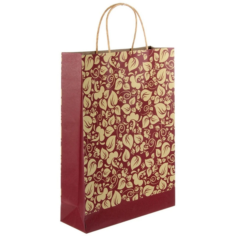 Пакет подарочный крафт Цветы на бордо 25x8.5x34.5см арт.24552