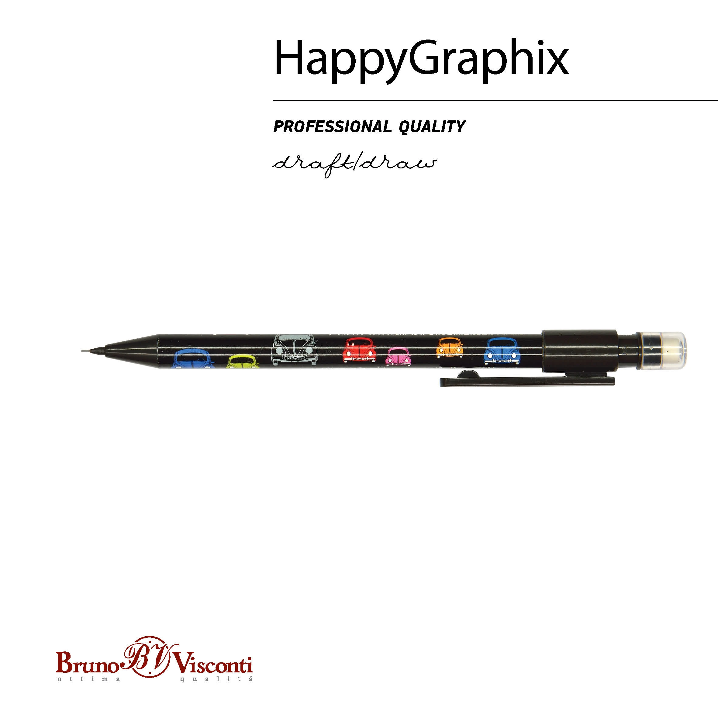 КАРАНДАШ МЕХАНИЧЕСКИЙ С ЛАСТИКОМ "НappyGraphix. Цветные автомобили"