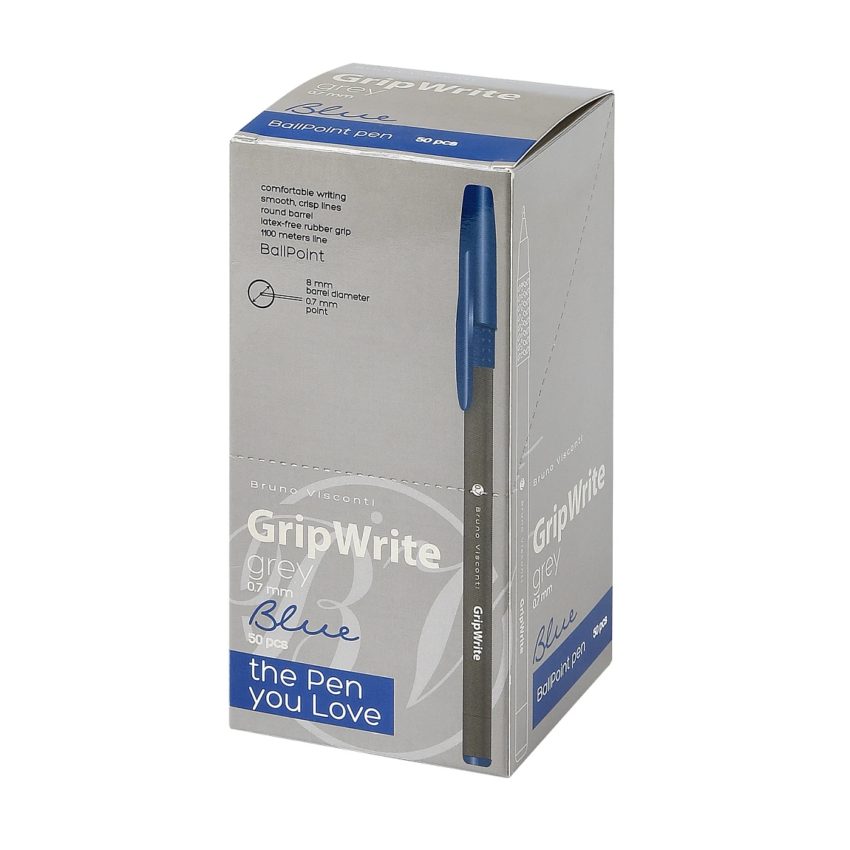 Ручка "GripWrite Grey" ШАРИКОВАЯ 0.7 мм, СИНЯЯ