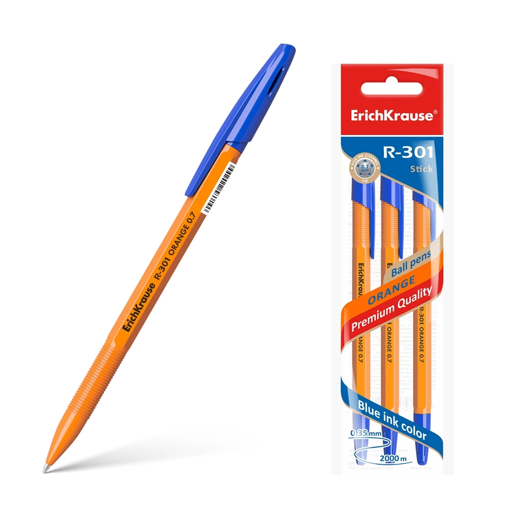 Ручка шариковая ErichKrause® R-301 Orange Stick 0.7, цвет чернил синий (в пакете
