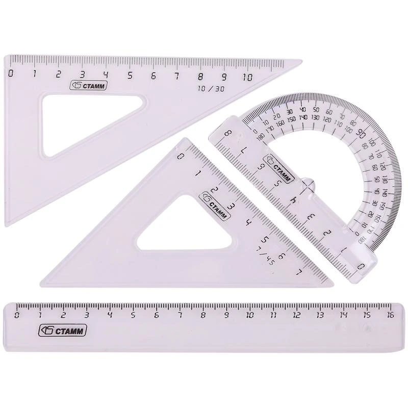 Набор чертежный малый Стамм, (треуг. 2шт., линейка 16см, транспортир), Набор чертежный малый Стамм, (треуг. 2шт., линейка 16см, транспортир),