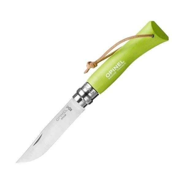 Нож Opinel №7 Trekking, кожаный темляк, светло-зеленый