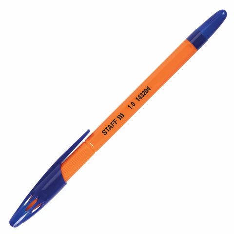 Ручка шариковая масляная STAFF "X-100", СИНЯЯ, корпус оранжевый, узел