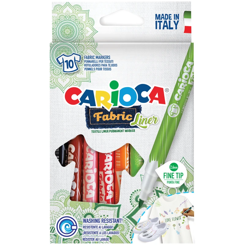 Набор фломастеров для ткани Carioca "Fabric Liner" 10цв., картон. уп.,