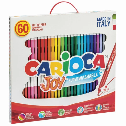 Фломастеры CARIOCA (Италия) "Joy", 60 шт., 30 цветов, суперсмываемые,