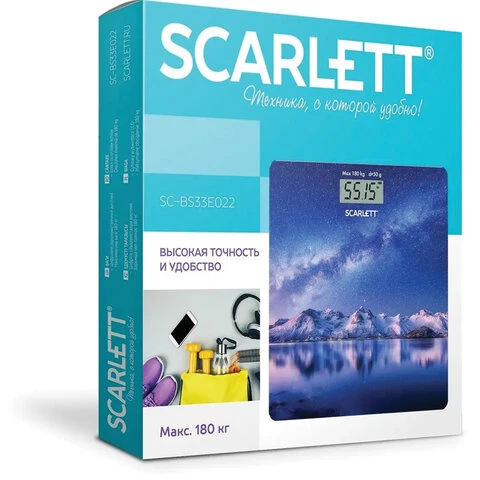 Весы напольные SCARLETT SC-BS33E022, электронные, вес до 180 кг, квадратные,