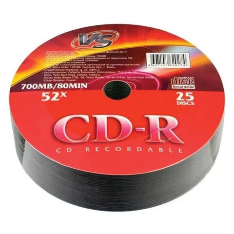 Диски CD-R VS, 700 Мб 52x Bulk (термоусадка без шпиля), КОМПЛЕКТ 25 шт,