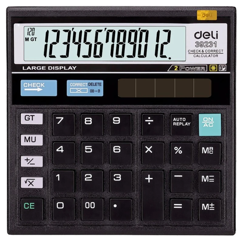 Калькулятор настольный компактный Deli E39231,12 разр, дв пит, 129x129мм,чер