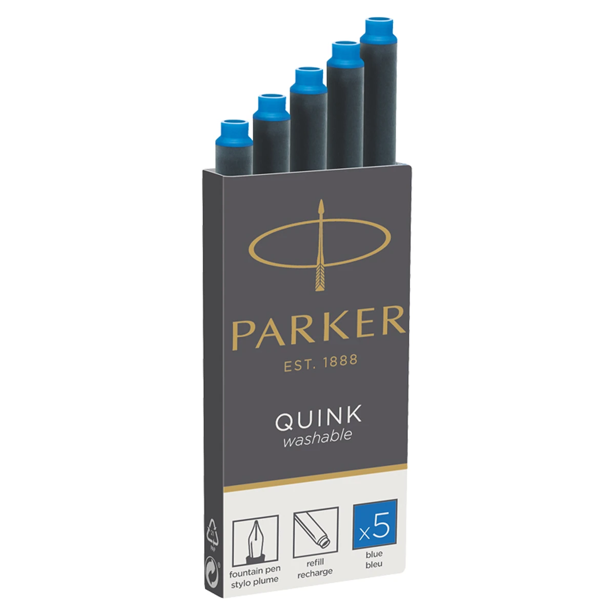 Картриджи чернильные Parker "Cartridge Quink" смываемые синие, 5шт.,