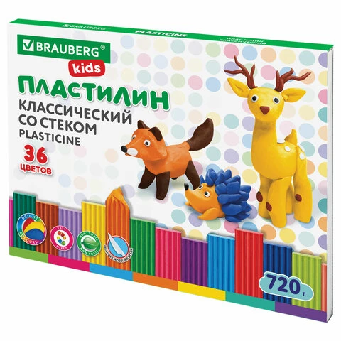 Пластилин классический BRAUBERG KIDS, 36 цветов, 720 г, стек, ВЫСШЕЕ КАЧЕСТВО,