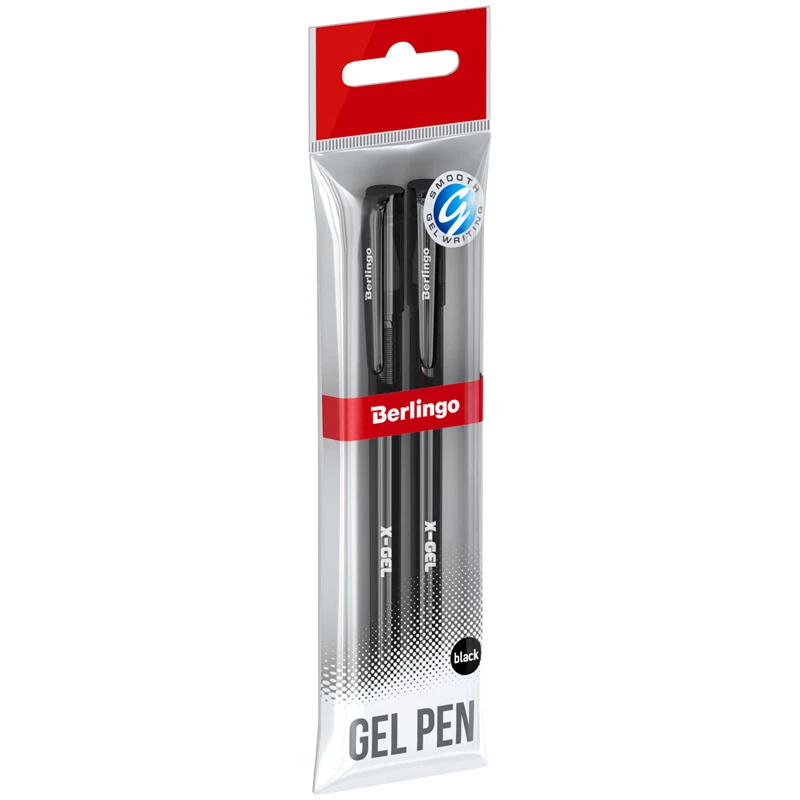 Ручка гелевая Berlingo "X-Gel" черная, 0,5мм, 2шт, пакет с