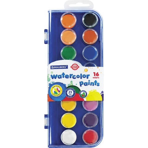 Краски акварельные сухие BRAUBERG "PREMIUM" 16 цветов, круглые кюветы