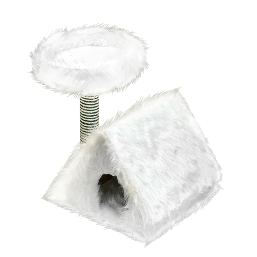 Дом для кошек, с лежанкой и когтеточкой, мех длинноворс., веревка двухцветная Дом для кошек, с лежанкой и когтеточкой, мех длинноворс., веревка двухцветная