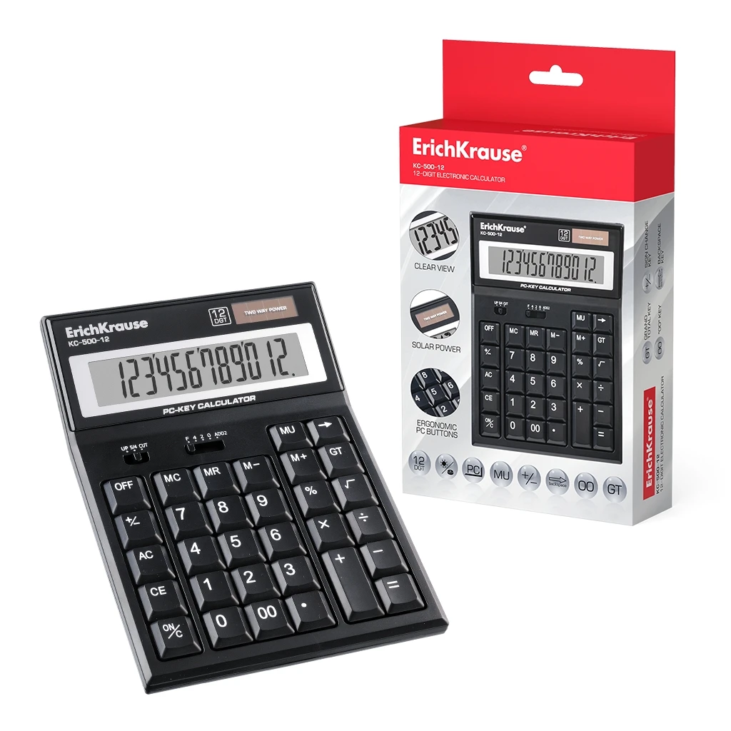 Калькулятор настольный 12-разрядов ErichKrause® PC-key KC-500-12 (в коробке по 1