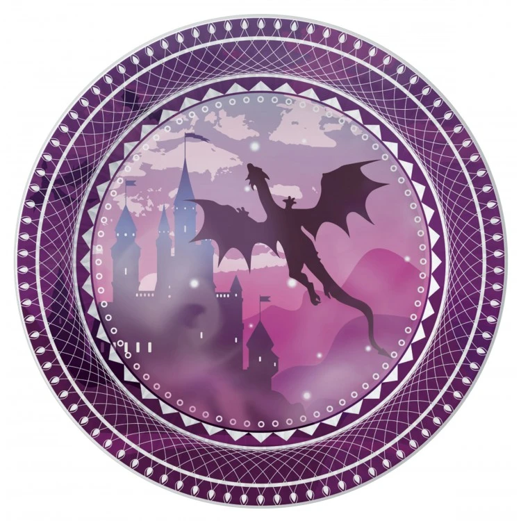 Набор бумажных тарелок Дракон фиолетовый, 6 штук, d=180 мм.