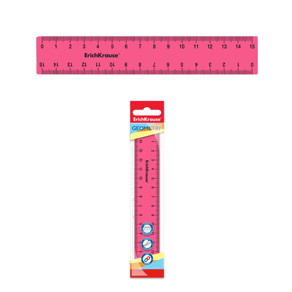 Линейка гибкая пластиковая Erich Krause® Bubble Gum, 15см, розовая, во флоупаке
