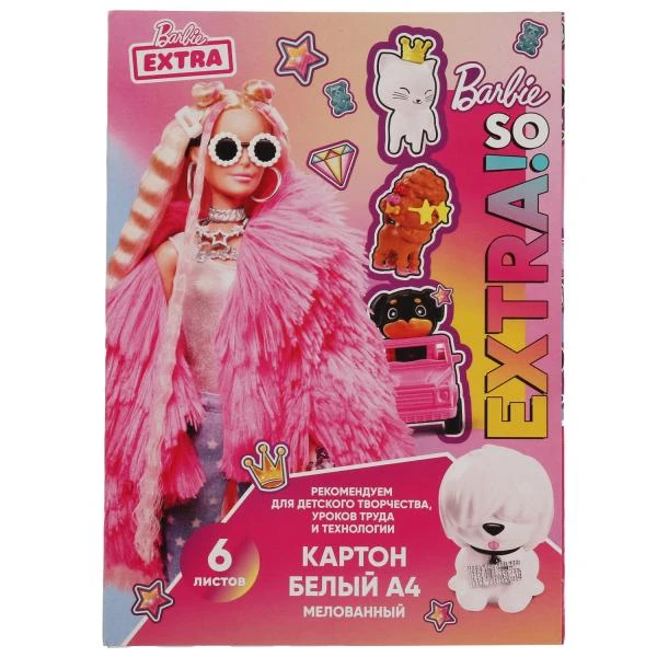 Картон БАРБИ белый, мелов, 6л, а4, барби экстра Умка