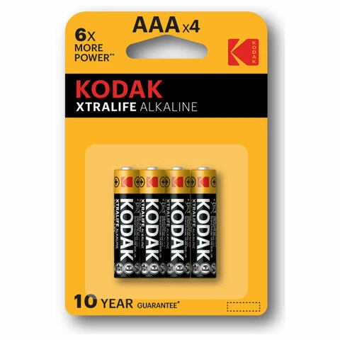 Батарейки алкалиновые "мизинчиковые" КОМПЛЕКТ 4 штуки, KODAK Xtralife