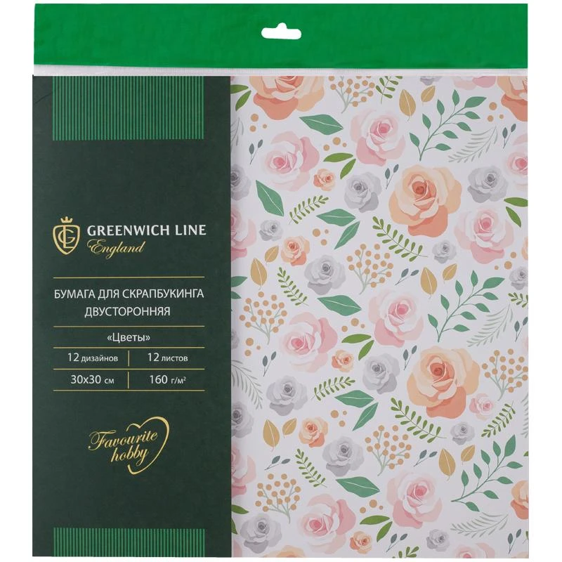 Набор бумаги для скрапбукинга Greenwich Line "Цветы", 12л., 30*30см.