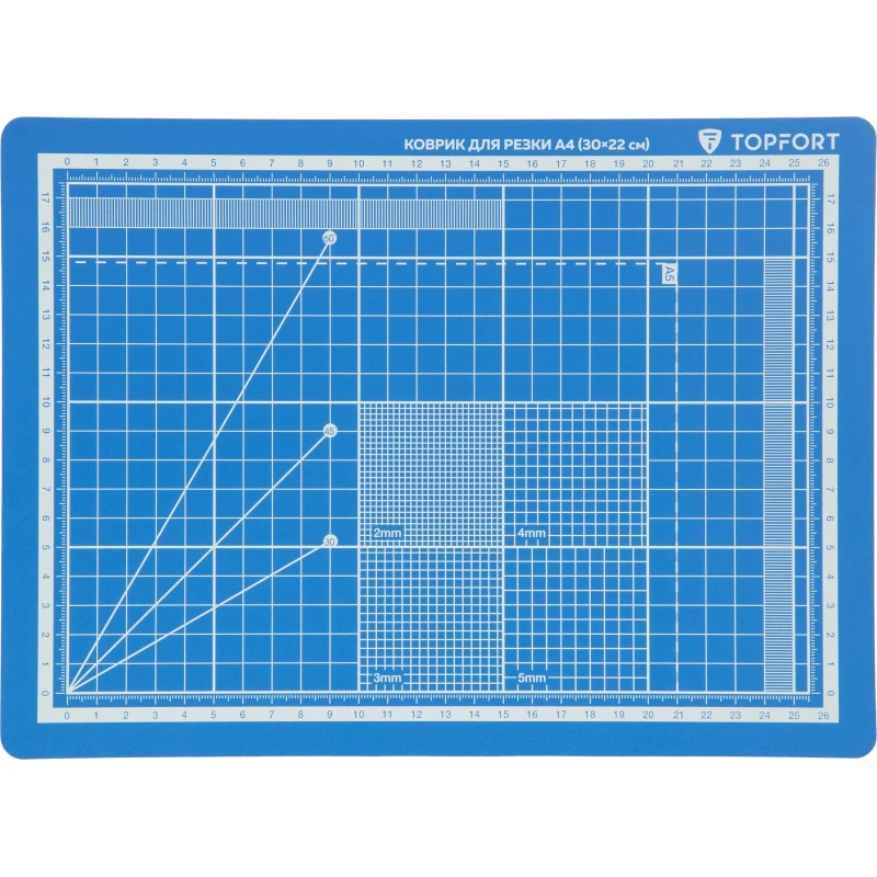 Коврик для резки TOPFORT 5ти-слойный А4 (30х22см) 2х-сторонний, синий