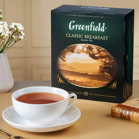 Чай GREENFIELD (Гринфилд) "Classic Breakfast", черный, 100 пакетиков в