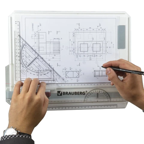 Доска чертежная А4, 370х295 мм, с рейсшиной и треугольником, BRAUBERG, 210535