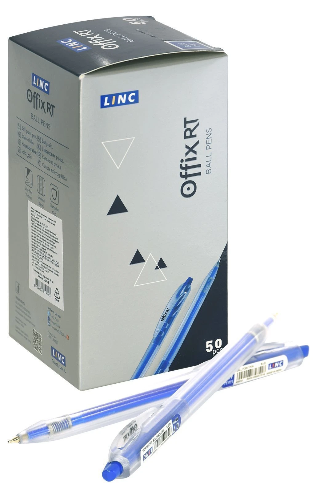 Ручка шариковая автоматическая Linc OFFIX RT синий 0,7 мм трехгран. корп.