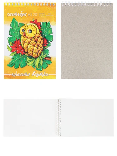 Скетчбук А5 Акварельный АнанаСова (мяг.обл, мат. лам. гребень сверху, жест.