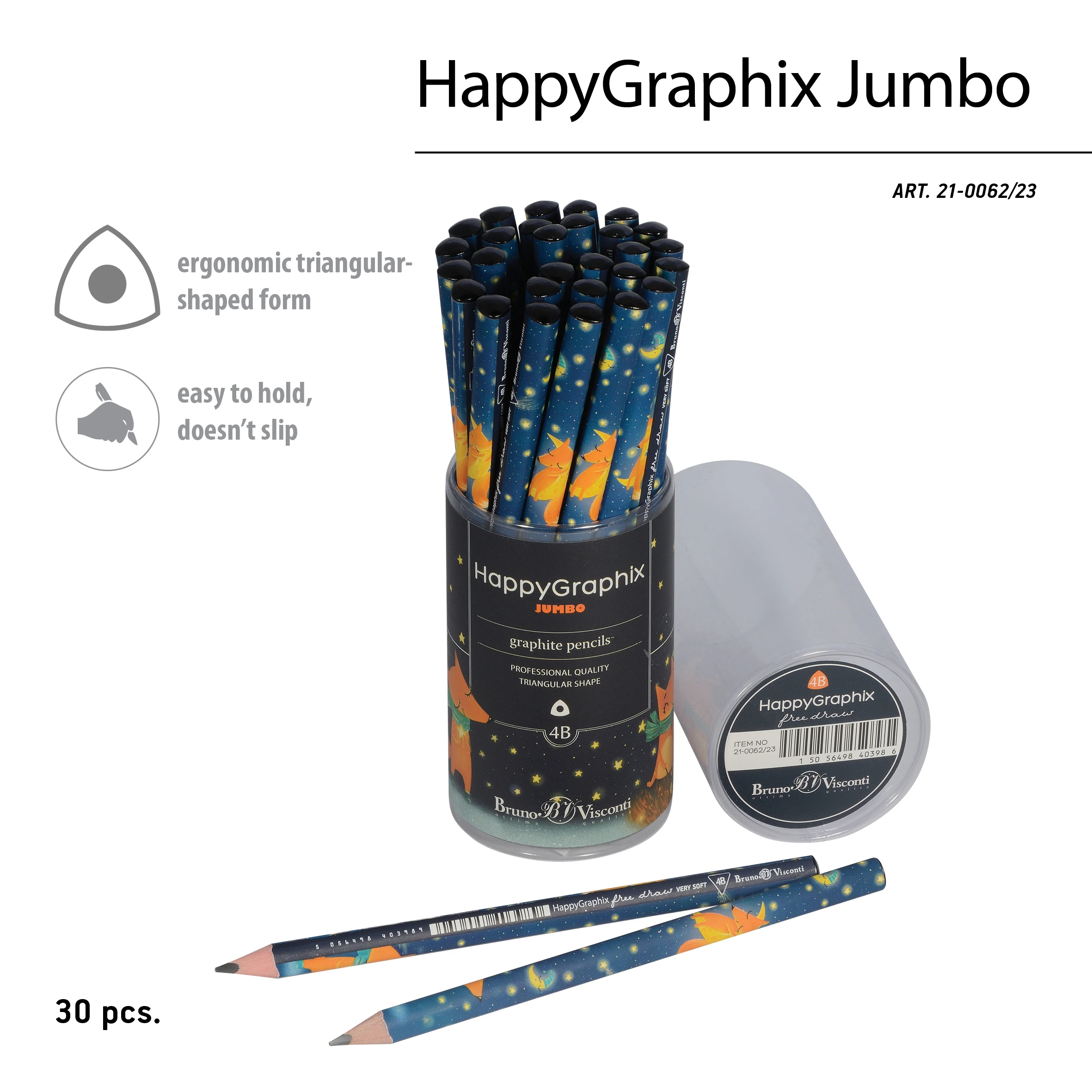 КАРАНДАШ ЧЕРНОГРАФИТОВЫЙ "HappyGraphix Jumbo. Волшебный лис" 4В, 3.5
