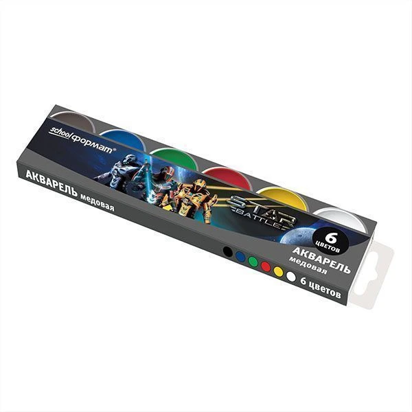 Акварель ГАЛАКТИЧЕСКИЕ БАТТЛЫ 6 цв. без кист. карт.уп. №АКВ06-6ГБ Акварель ГАЛАКТИЧЕСКИЕ БАТТЛЫ 6 цв. без кист. карт.уп. №АКВ06-6ГБ