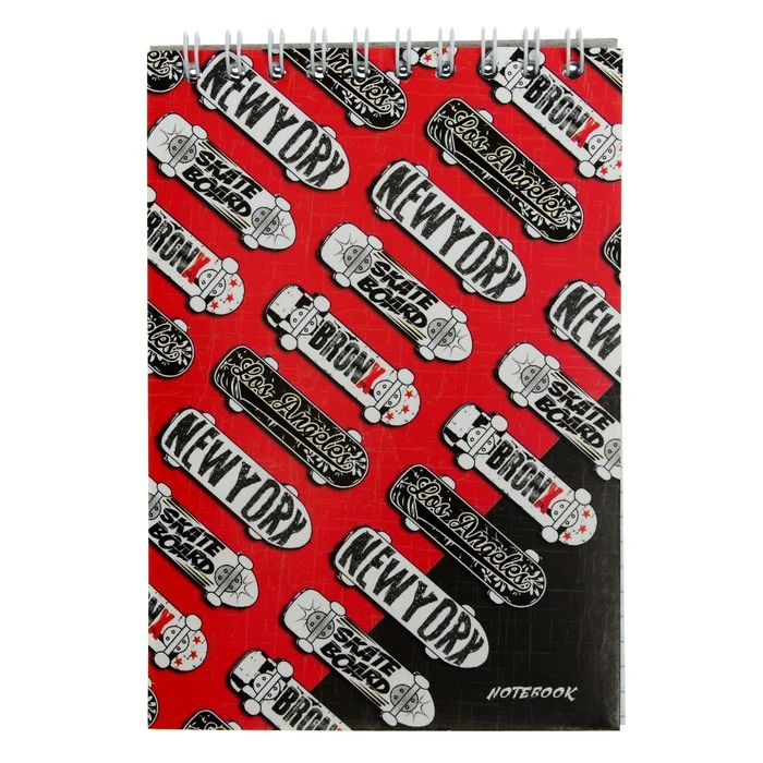 Блокнот А6, 48 листов в клетку на гребне "Скейты", обложка мелованный