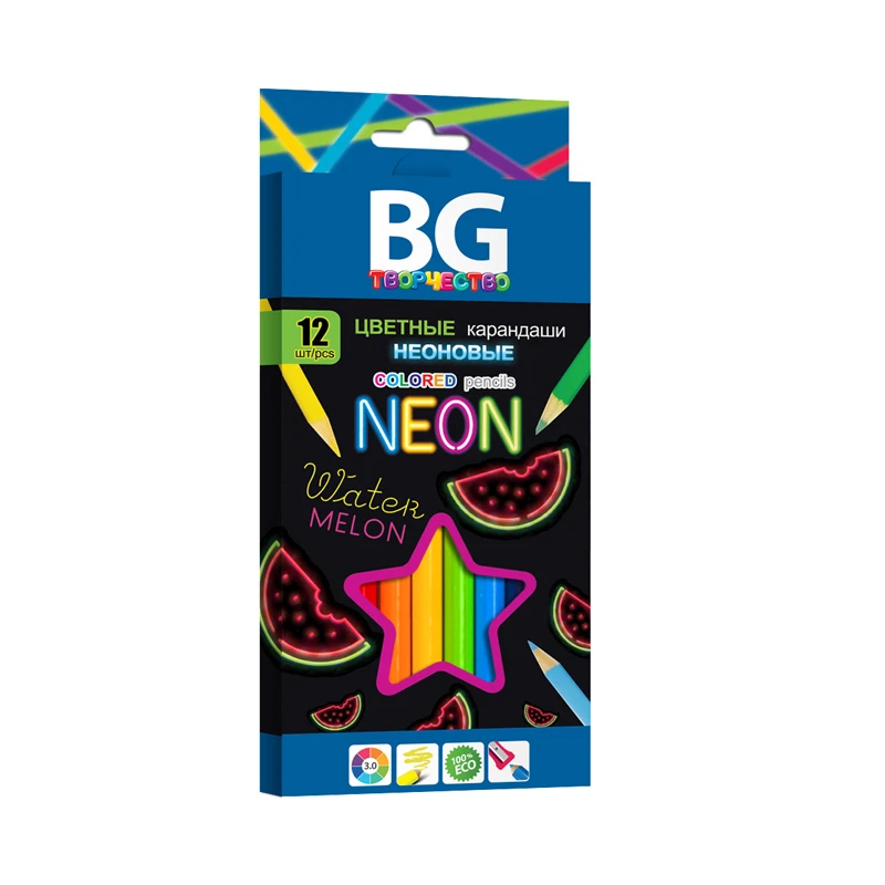 Карандаши цветные BG "Neon", 12цв., 3,0мм, европодвес