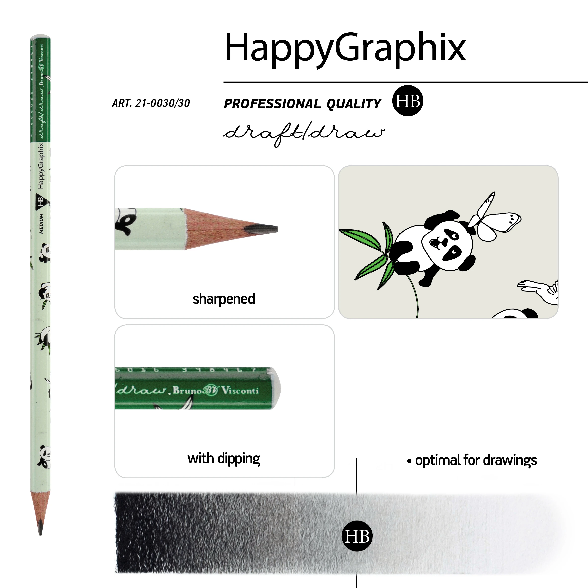 КАРАНДАШ ЧЕРНОГРАФИТОВЫЙ "HappyGraphix" ПАНДЫ НВ