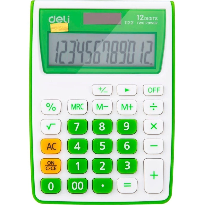 Калькулятор карманный Deli E1122, 12-р, дв.пит., 120x86мм, зеленый