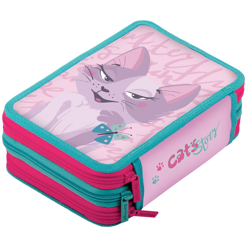 Пенал 3 отделения, 200*140*60 Berlingo "Princess cat 3", полиэстер