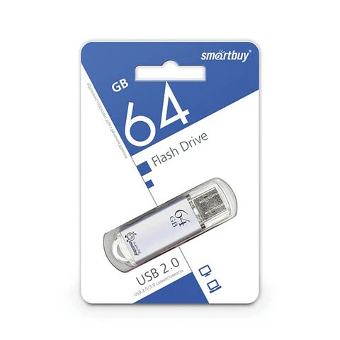 Флеш-диск 64 GB, SMARTBUY V-Cut, USB 2.0, металлический корпус, серебристый,