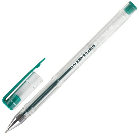 Ручка гелевая STAFF "Basic", ЗЕЛЕНАЯ, корпус прозрачный, хромированные