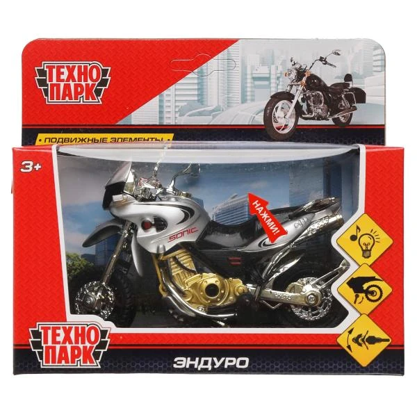 Модель пластик свет-звук ЭНДУРО 14см, поднож., руль, ассорт. Технопарк