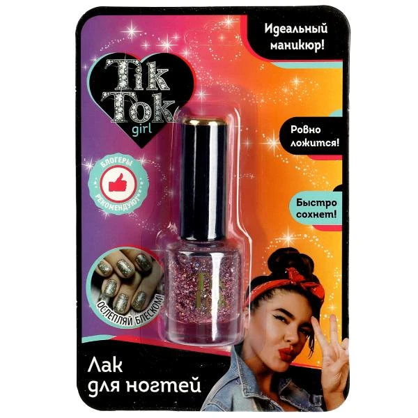 Лак для ногтей с блестками, розовый, 10 мл. TIK TOK GIRL