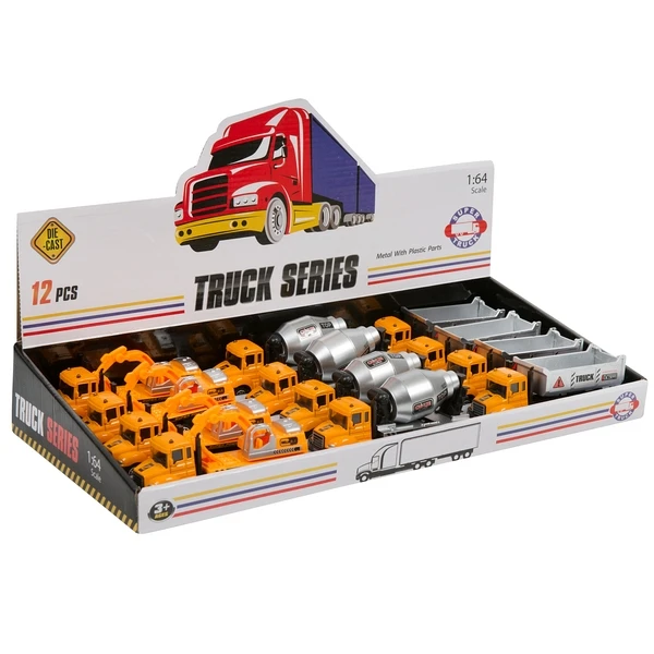 Набор метал. машин строит. техники 12 шт., 3 вида, M1:64, ВОХ 44х21х7 см