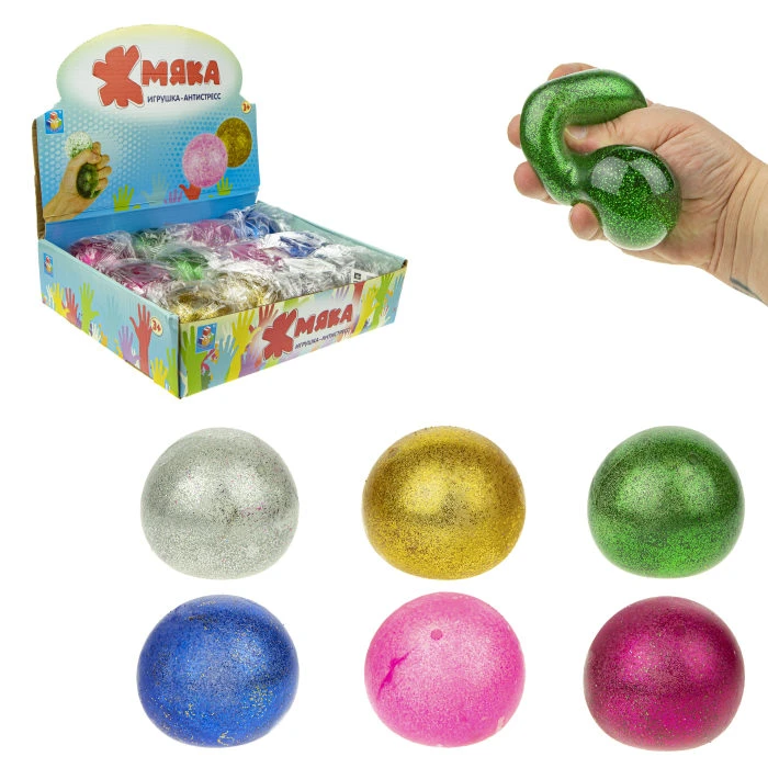 1TOY Мелкие пакости, жмяка с блестками 7 см, 12шт. Т15907