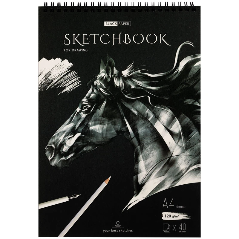 Скетчбук 40л., А4 ArtSpace "Black line. Horse", на гребне, 120г/м2,